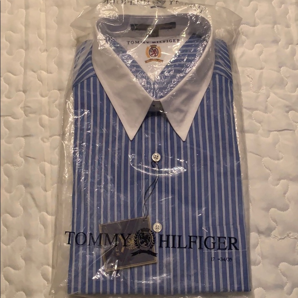 Blue Pinstripe Long Sleeve Collard Shirt